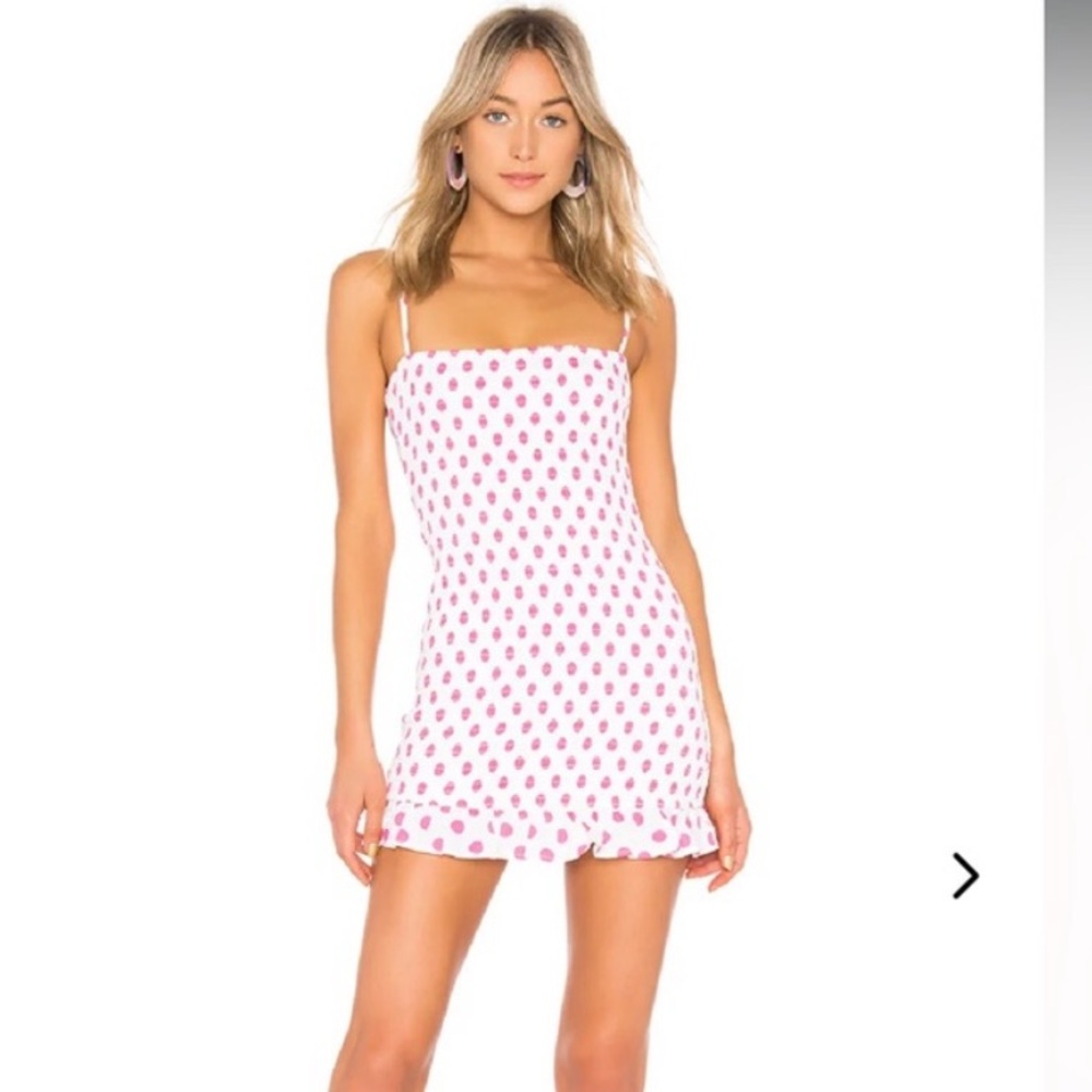 LOVERS + FRIENDS Burson Polka Dot Mini Dress - Pink/White medium
